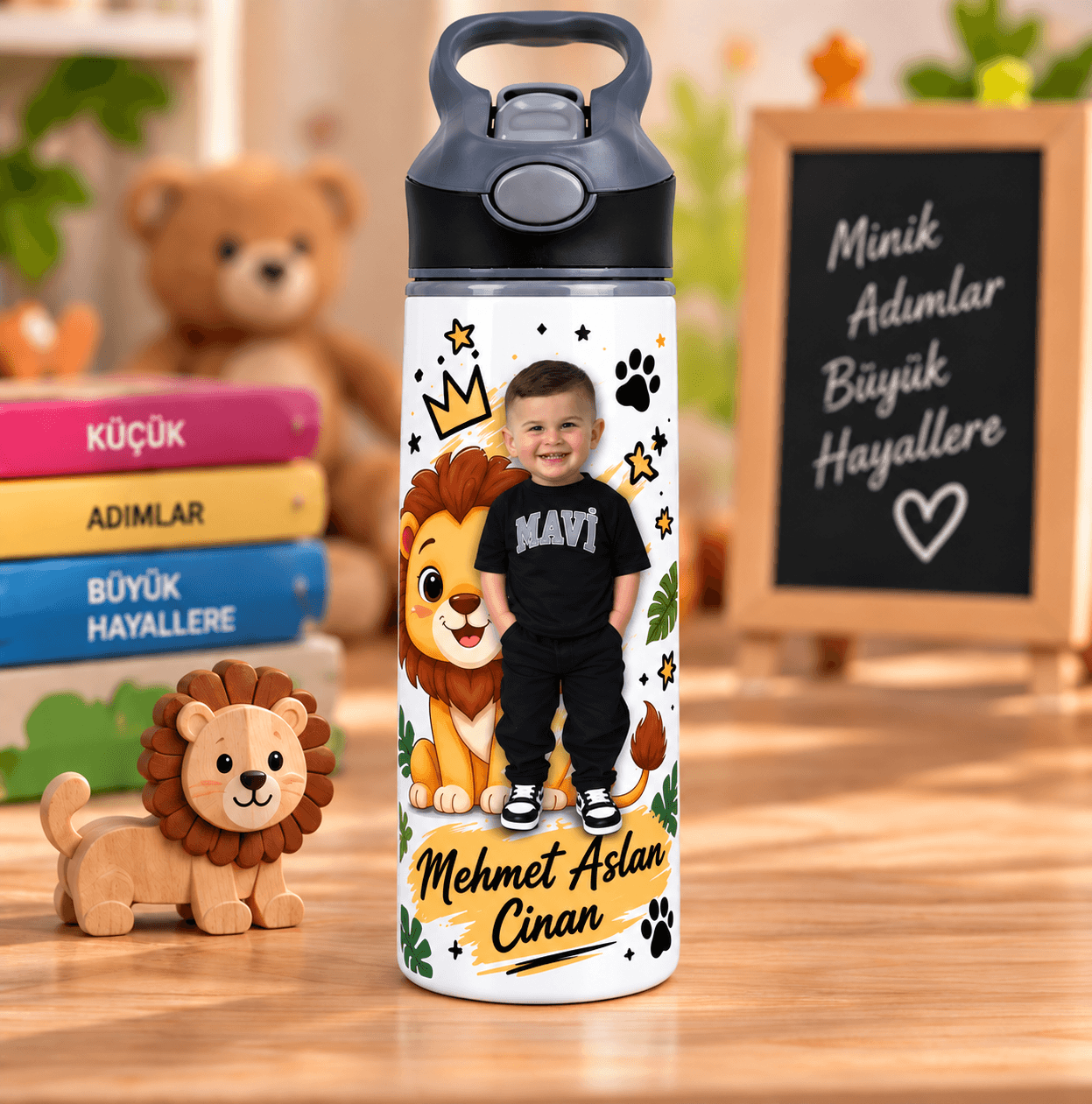 Kişiye Özel Fotoğraflı Pipetli Matara 650 ML – İsimli Çocuk Matarası