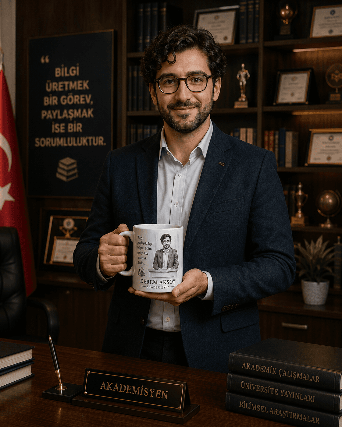 Kişiye Özel Karakalem Akademisyen Kupa Bardak – İsimli Meslek Hediyesi