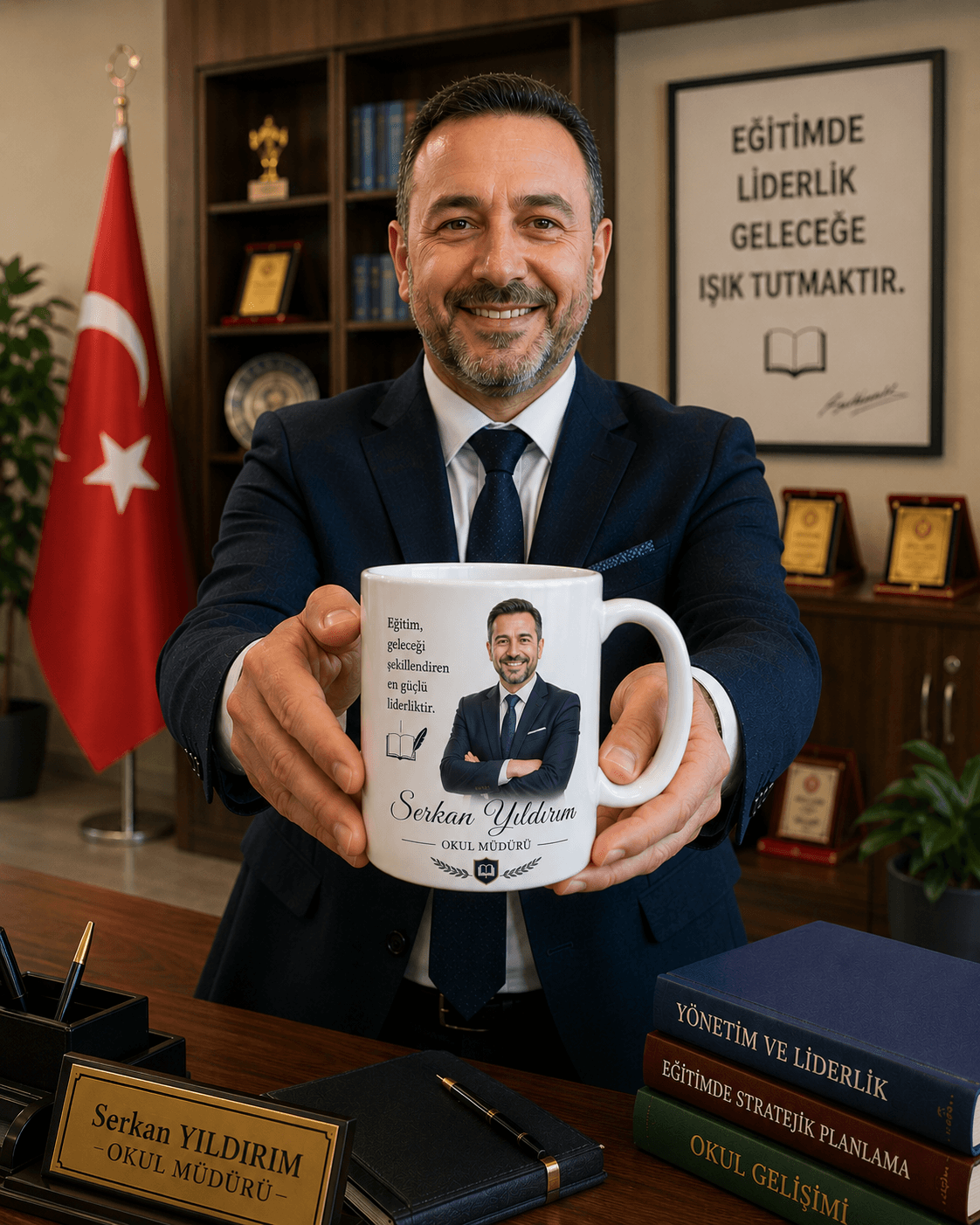 Kişiye Özel Renkli Fotoğraflı Okul Müdürü Kupa Bardak – Eğitimin Liderlerine Özel Anlamlı Hediye