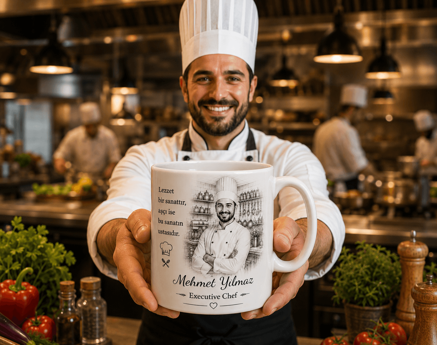 Kişiye Özel Karakalem Aşçı Kupa Bardak – Executive Chef Meslek Kupası ve Anlamlı Hediye