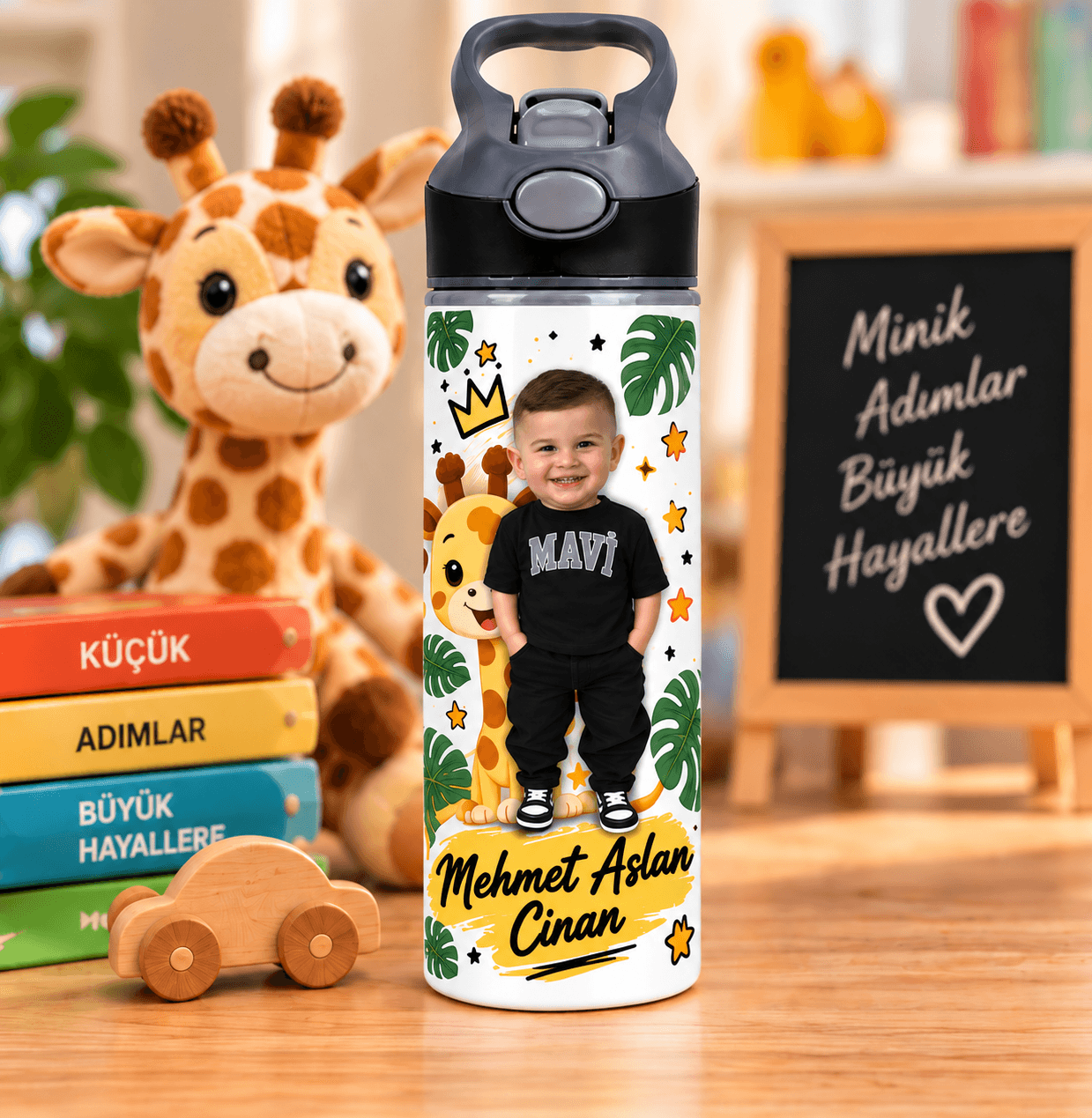 Kişiye Özel Fotoğraflı Pipetli Matara 650 ML – İsimli Çocuk Matarası