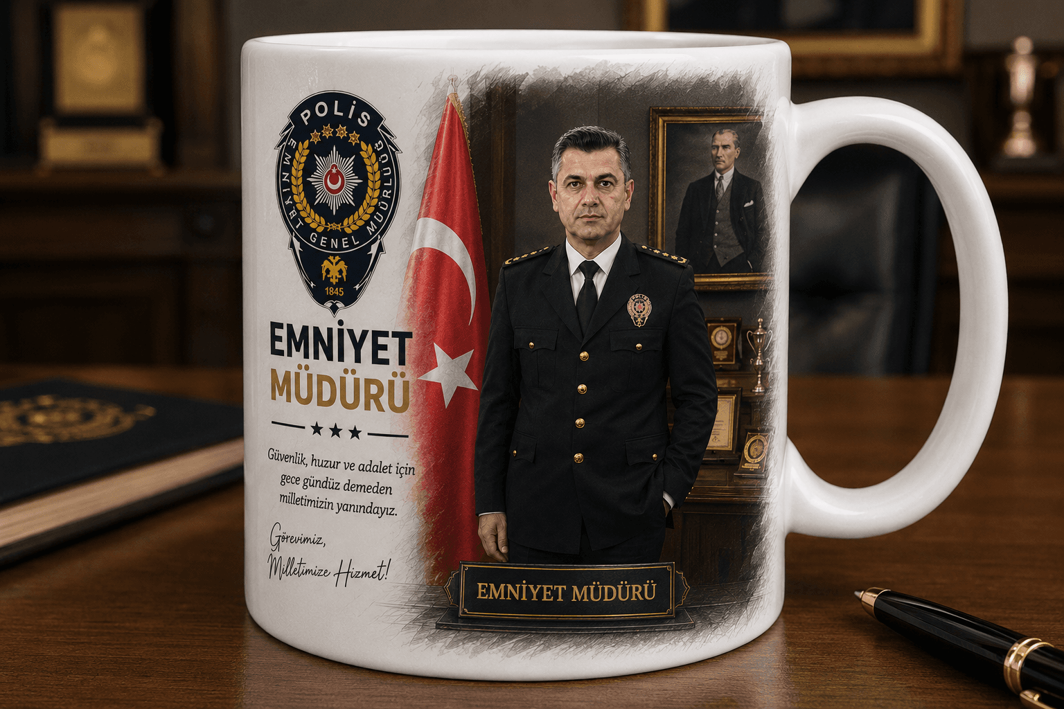 Kişiye Özel Fotoğraflı Emniyet Müdürü Kupa Bardak – Görevine Adanmış Kahramanlara Özel Prestijli Hediye