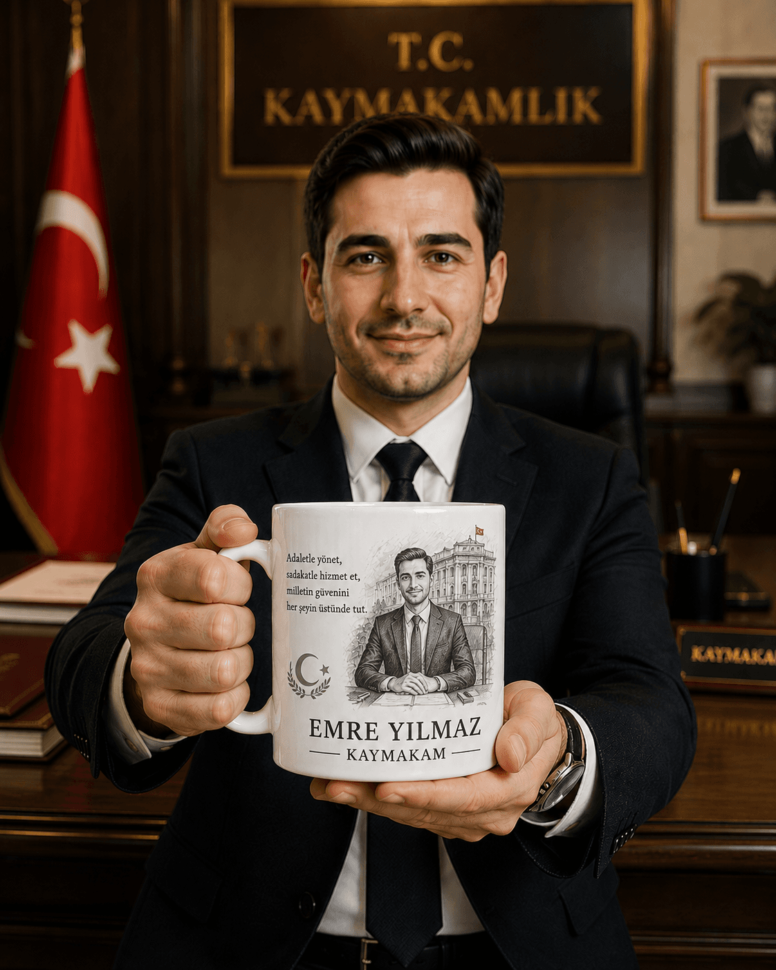 Kişiye Özel Karakalem Kaymakam Kupa Bardak – İsimli Meslek Hediyesi