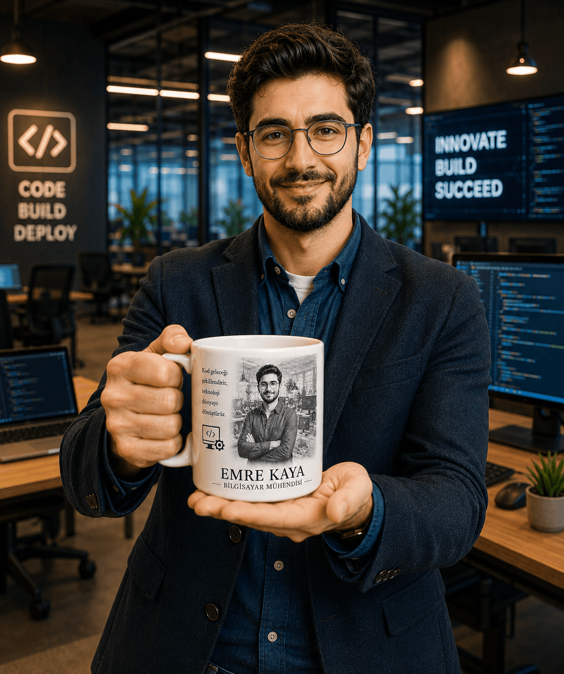 Kişiye Özel Karakalem Bilgisayar Mühendisi Kupa Bardak – İsimli Meslek Hediyesi