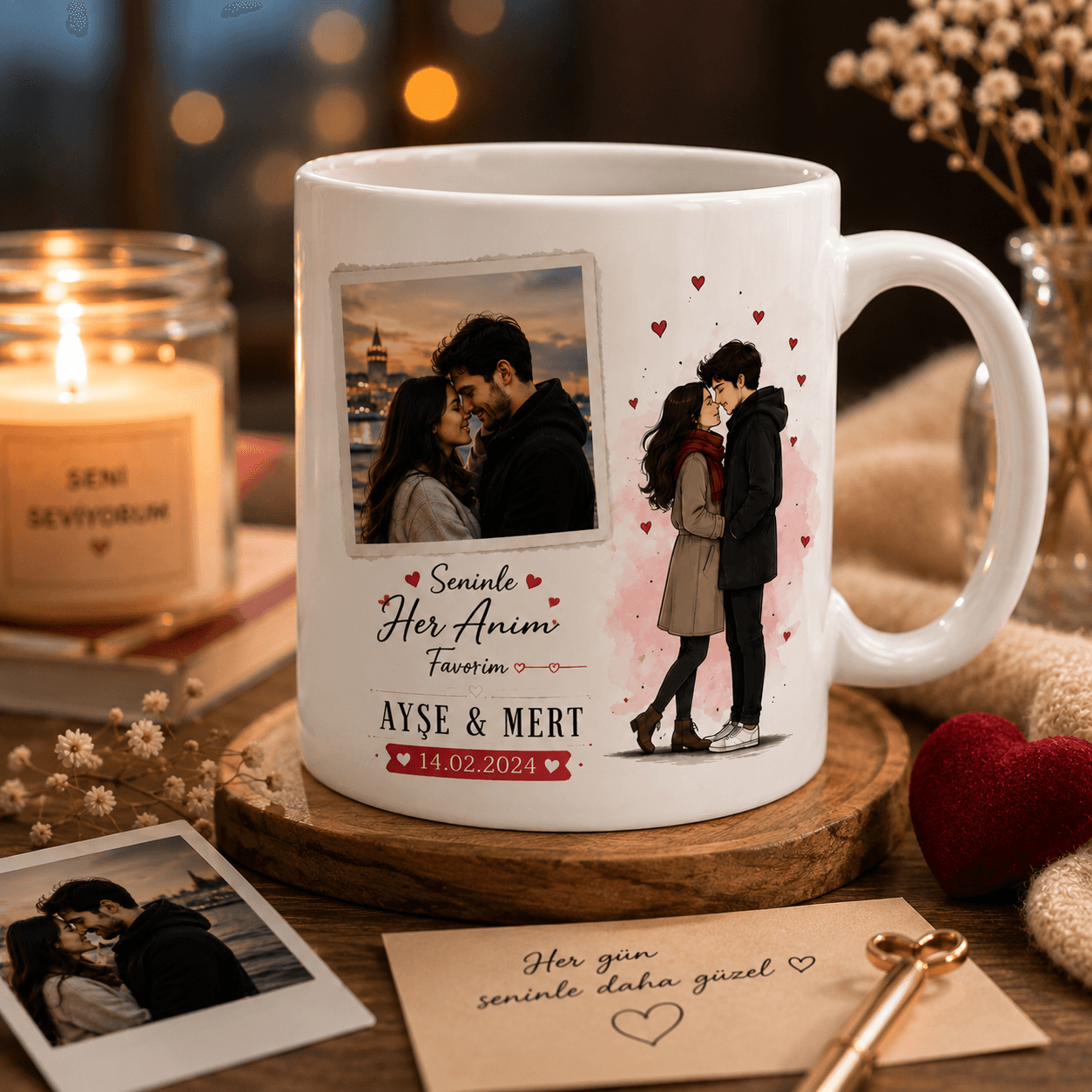 Kişiye Özel Fotoğraflı ve Karikatür Tasarımlı Sevgili Kupa Bardak – Aşkınızı Özel Bir Hatıraya Dönüştürün