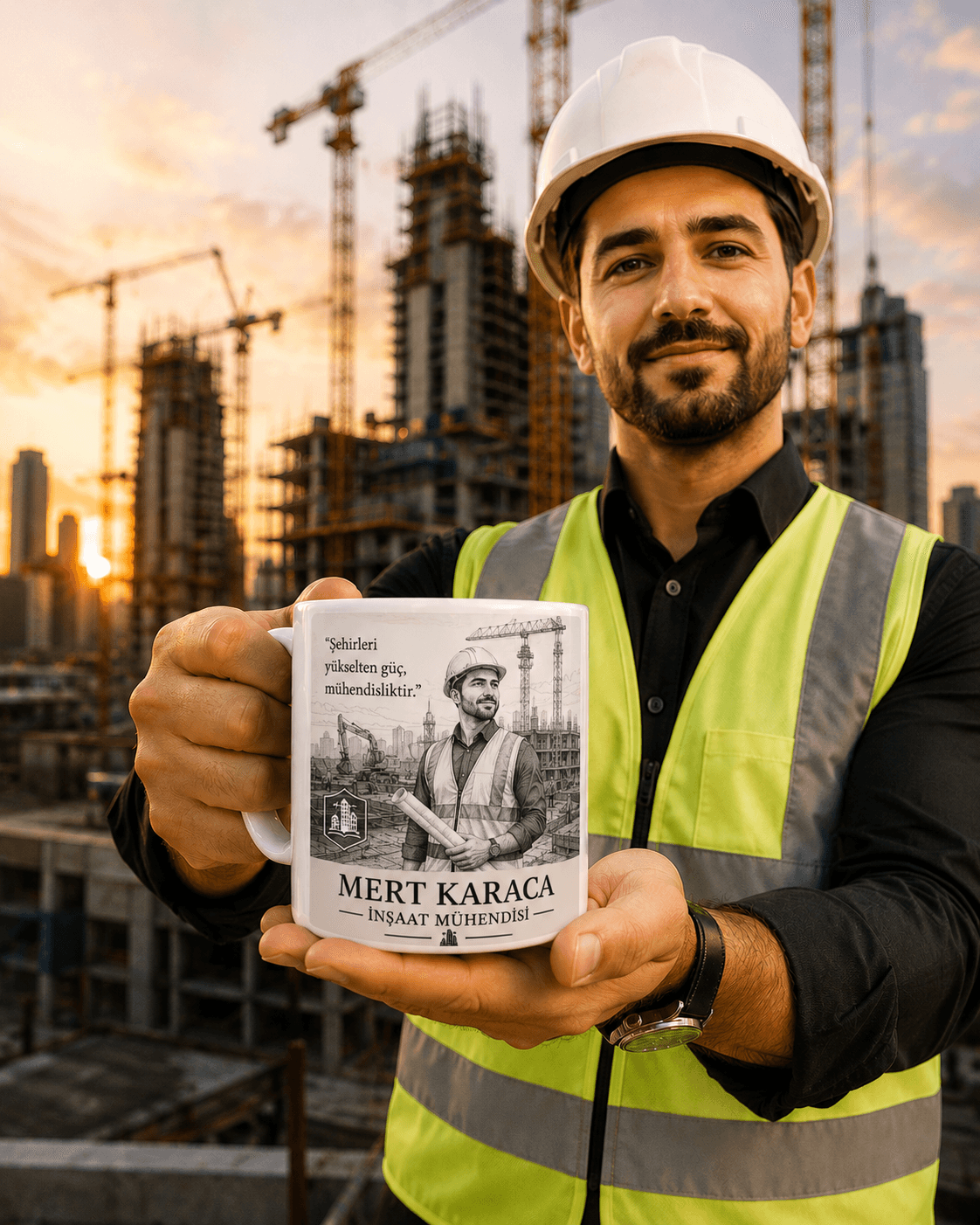 Kişiye Özel Karakalem İnşaat Mühendisi Kupa Bardak – İsimli Meslek Temalı Özel Tasarım