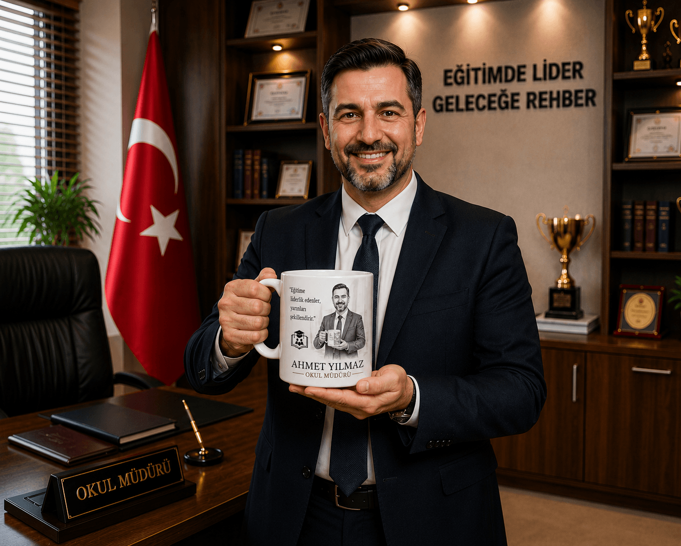 Kişiye Özel Karakalem Okul Müdürü Kupa Bardak – İsimli Meslek Hediyesi