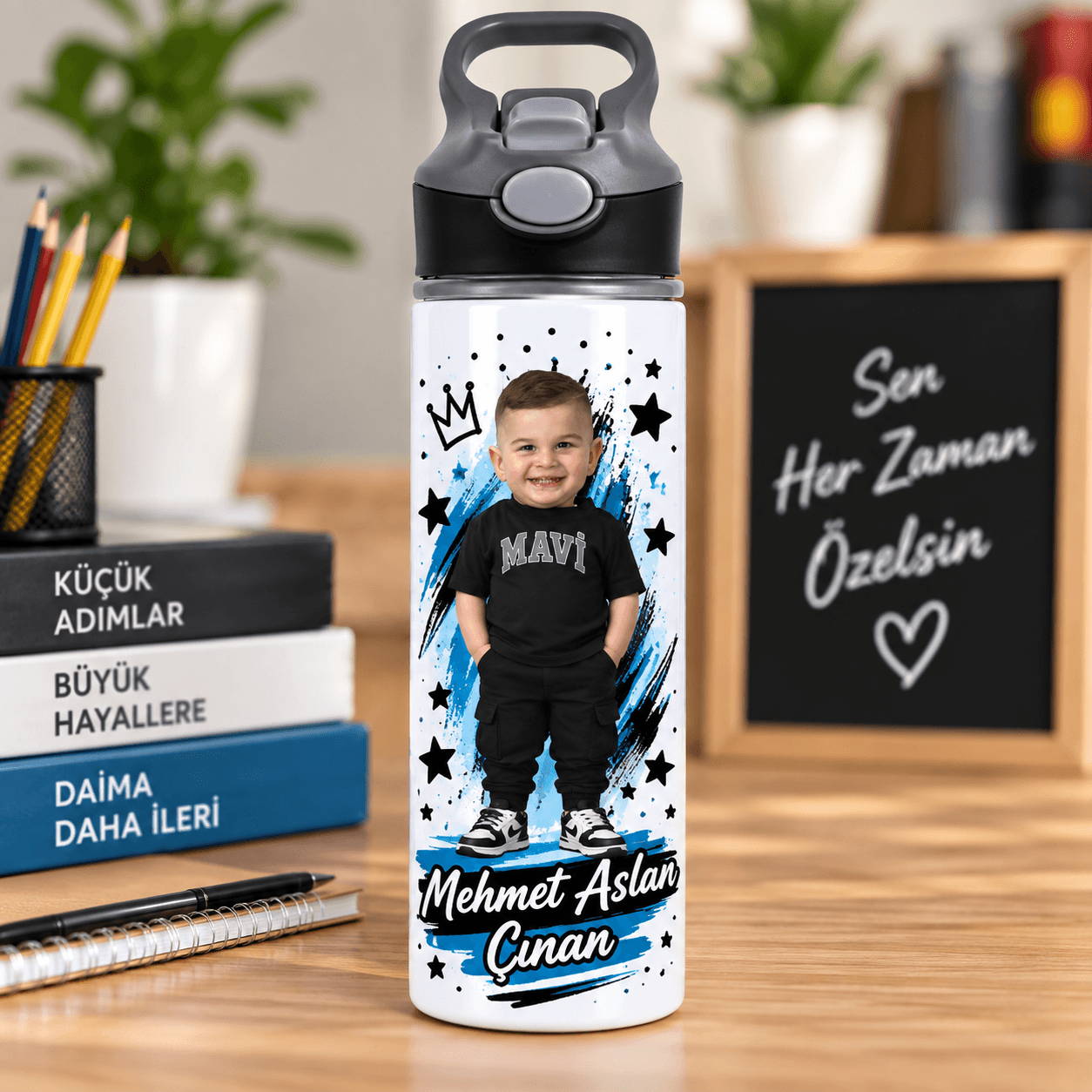 Kişiye Özel Fotoğraflı Pipetli Matara 650 ML – İsimli Çocuk Matarası