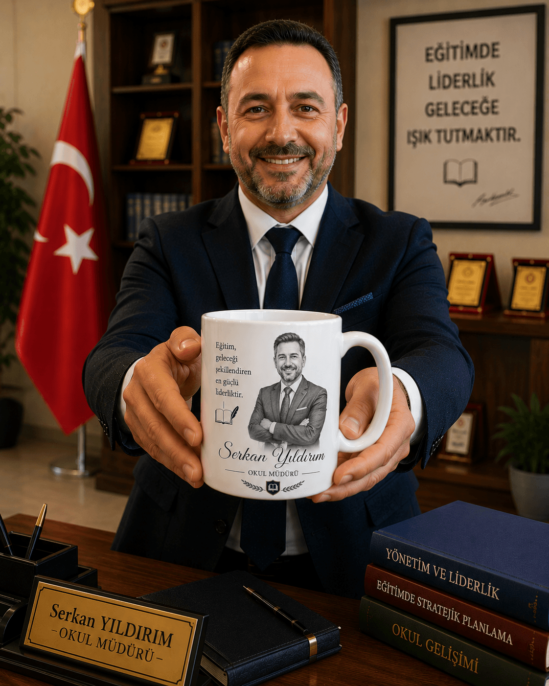 Kişiye Özel Karakalem Okul Müdürü Kupa Bardak – Eğitimin Liderlerine Özel Anlamlı ve Prestijli Hediye