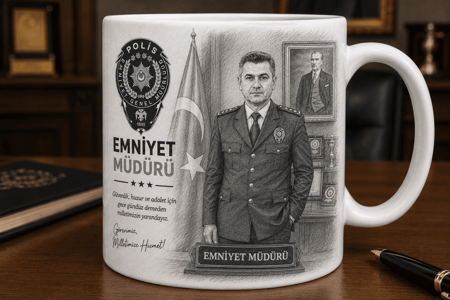 Kişiye Özel Karakalem Emniyet Müdürü Kupa Bardak – Mesleki Gururu Ölümsüzleştiren Prestijli Hediye