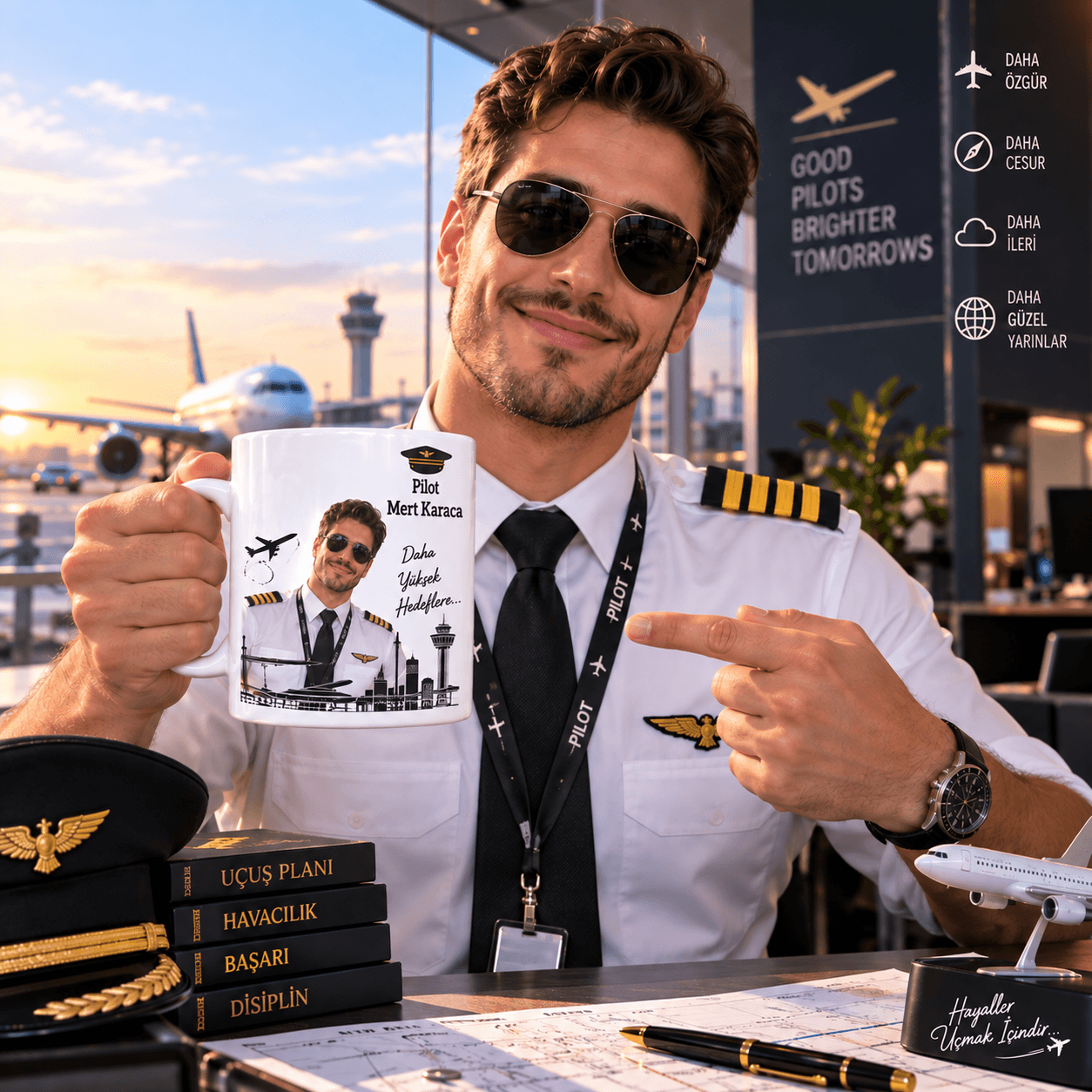 Kişiye Özel İsimli Fotoğraflı Pilot Kupa Bardak – Gökyüzü Tutkunuzu Her Yudumda Yanınızda Taşıyın